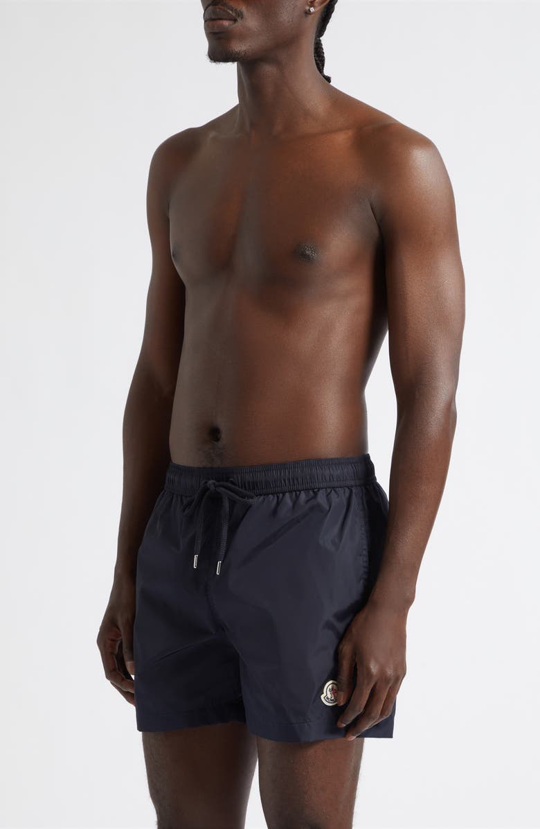 Moncler Logo Patch Swim Trunks, Alternate, color, Naval Blue