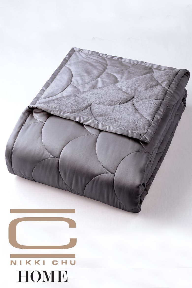 Nikki Chu Queen Velvet/Satin Reversible Blanket - Charcoal, Alternate, color, CHARCOAL