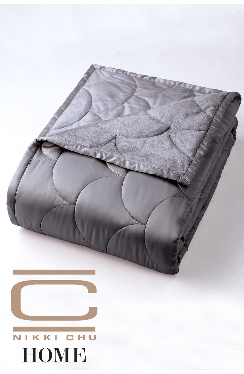 CLIMAREST Nikki Chu Queen Velvet/Satin Reversible Blanket - Charcoal, Alternate, color, 