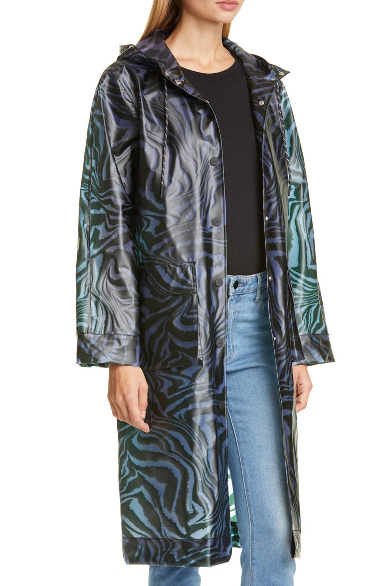 Tiger Print Water Repellent Biodegradable Raincoat, Alternate, color, FOREVER BLUE