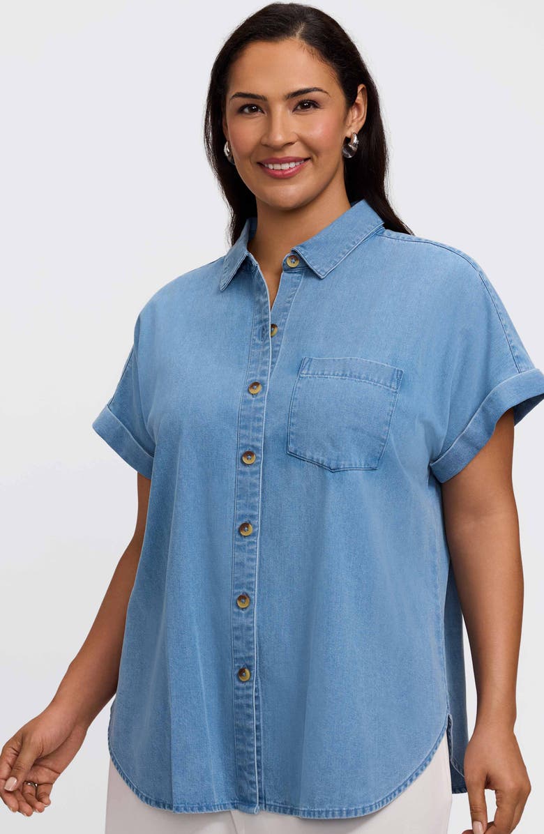 Foxcroft Abigail Denim Shirt, Alternate, color, Bleach Wash