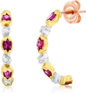 SOUZANA by Suzy Levian 14K Two-Tone Gold Ruby & Diamond Huggie Hoop Earrings
