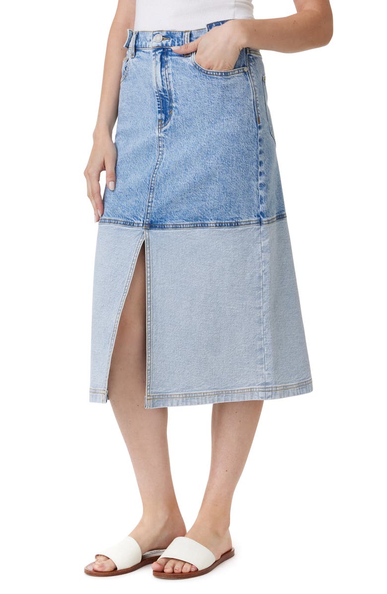 Habitual Colorblock Denim Midi Skirt, Alternate, color, Pacific