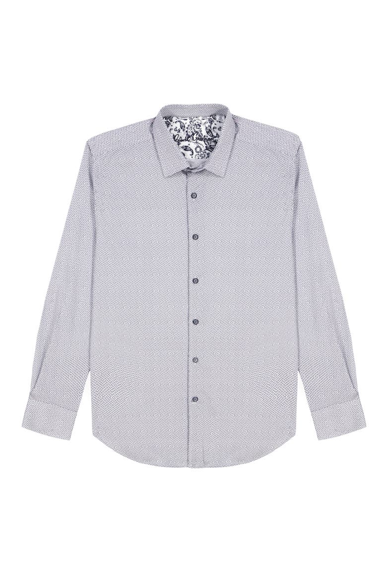 Cheslyn Geometric Print Stretch Cotton Button-Up Shirt, Alternate, color, GREY MULTI