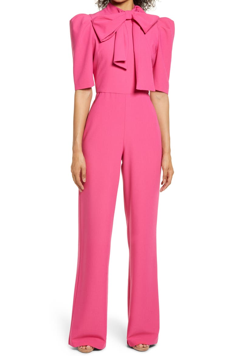 Ara Tie Neck Puff Sleeve Jumpsuit, Main, color, HOT PINK