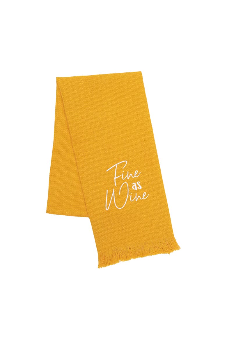 Fine As Wine Embroidered Waffle Weave Cotton Decorative Kitchen Dishtowel, Main, color, Yellow