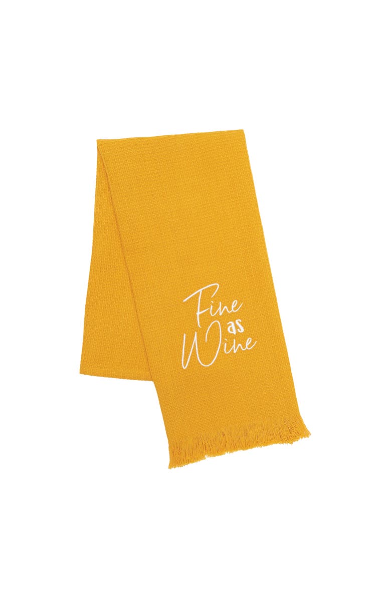 carol & frank Fine As Wine Embroidered Waffle Weave Cotton Decorative Kitchen Dishtowel, Main, color, Yellow