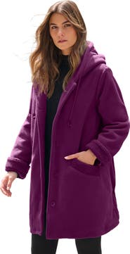 Roaman's Plus Size Hooded Fleece Fleece Coat