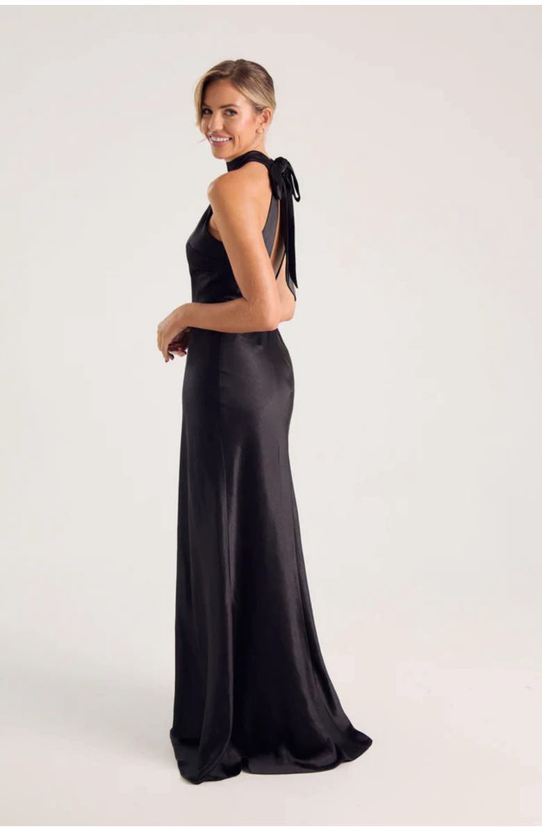 Six Stories Halter Neck Satin Bridesmaid Dress, Alternate, color, Black