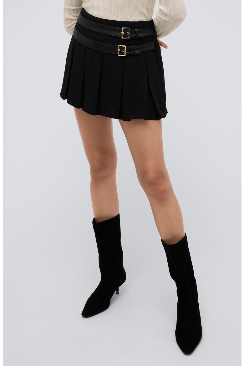 Box Pleat Miniskirt, Alternate, color, BLACK