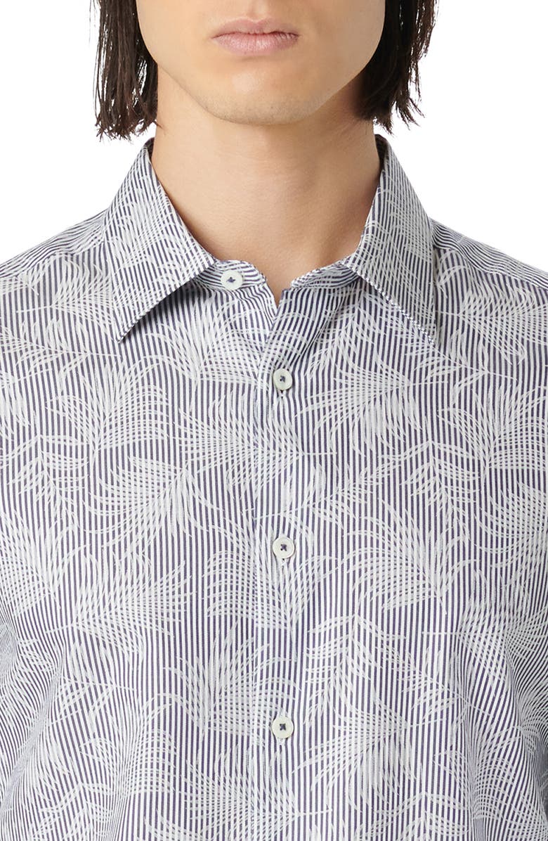 Bugatchi Julian Stripe Leaf Print Stretch Button-Up Shirt, Alternate, color, 