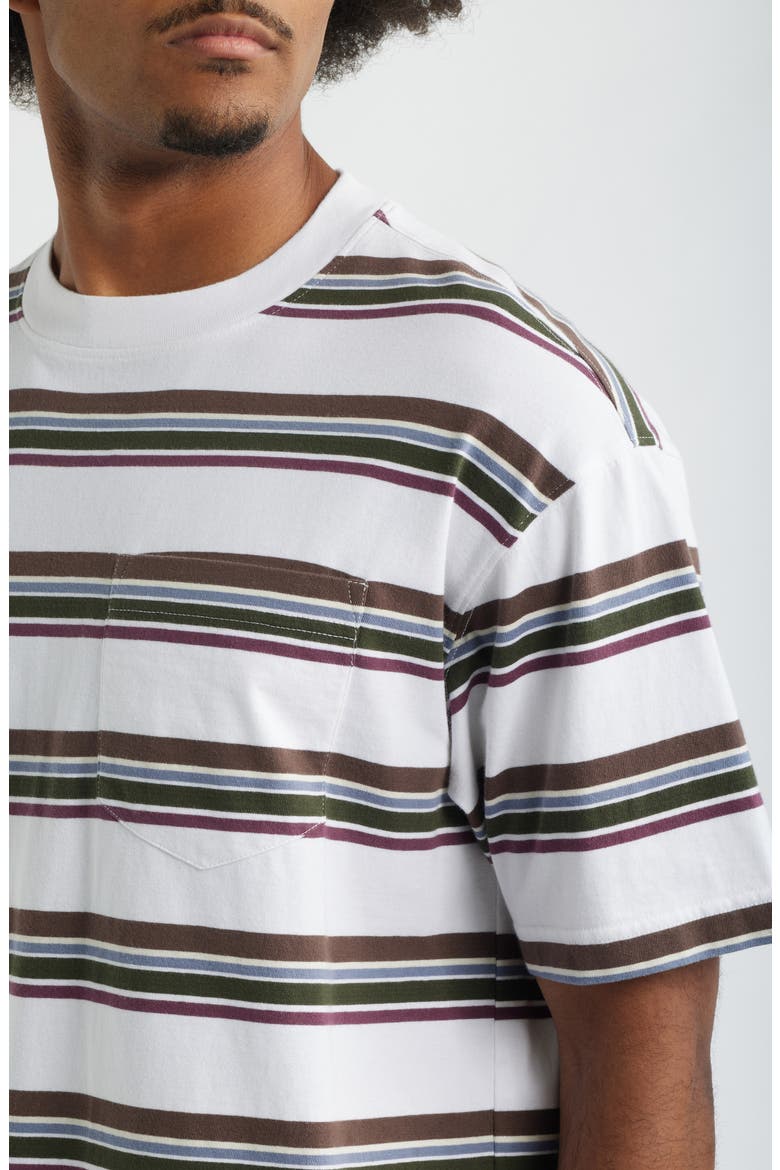 Boxy Stripe Cotton Pocket T-Shirt, Alternate, color, WHITE- BROWN RETRO STRIPE