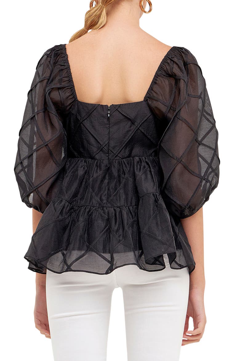 Square Neck Organza Babydoll Top, Alternate, color, BLACK
