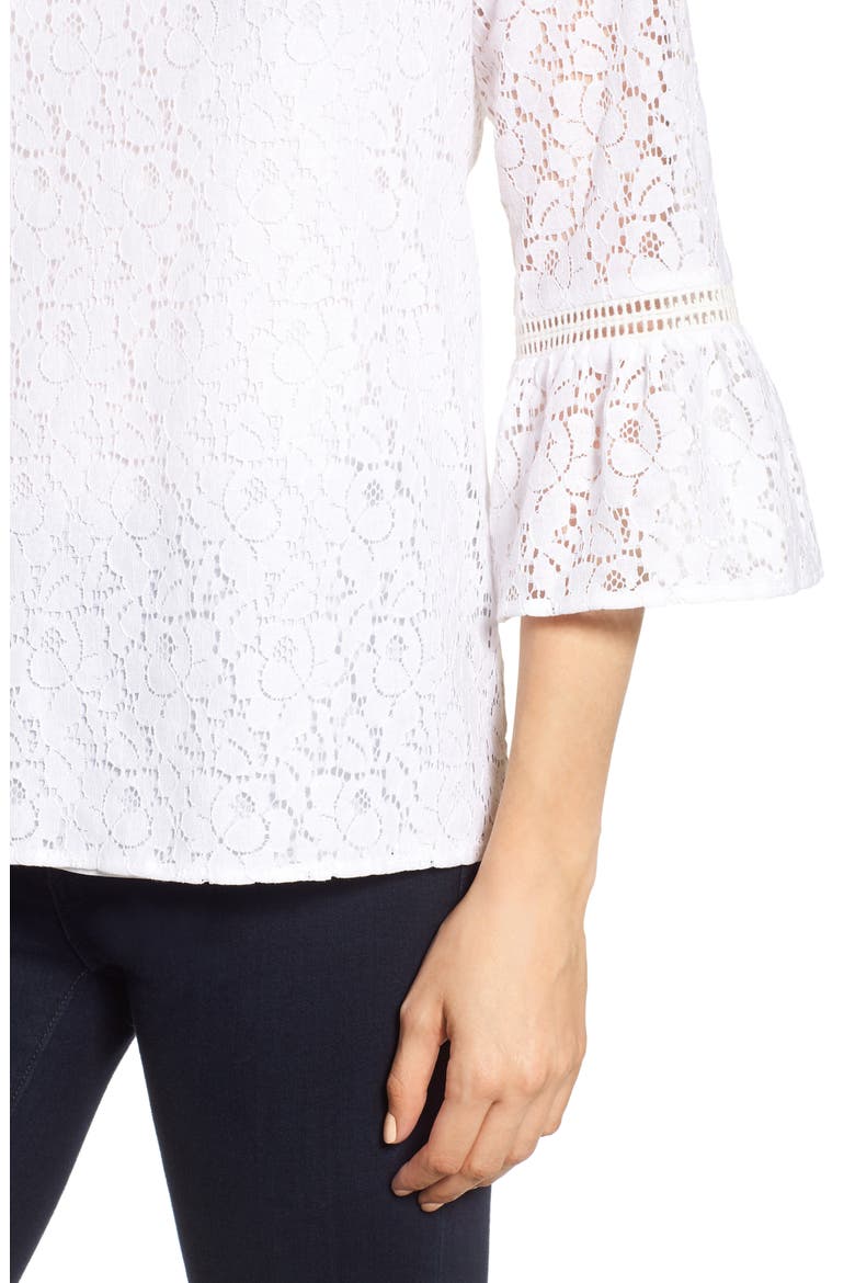 Gibson x Glam Squad Erin Allover Lace Bell Sleeve Top (Nordstrom Exclusive), Alternate, color, WHITE