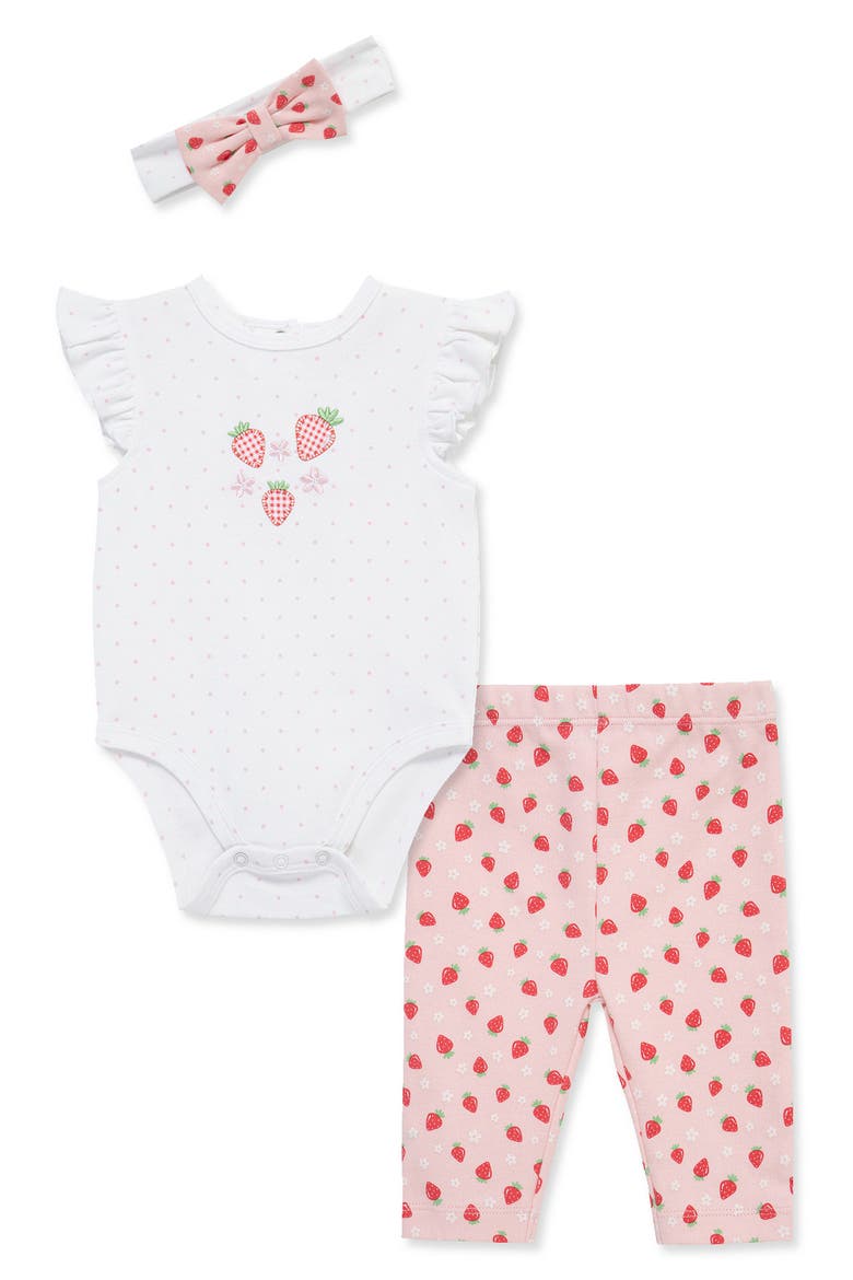 Strawberry Bodysuit, Leggings & Headband Set, Main, color, PINK