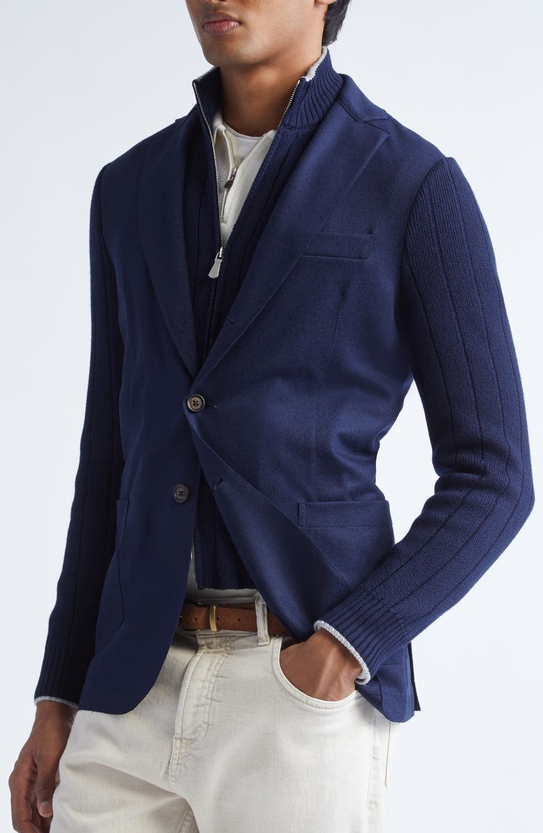 Eleventy Mixed Media Wool Blazer with Removable Bib, Alternate, color, Navy Blue