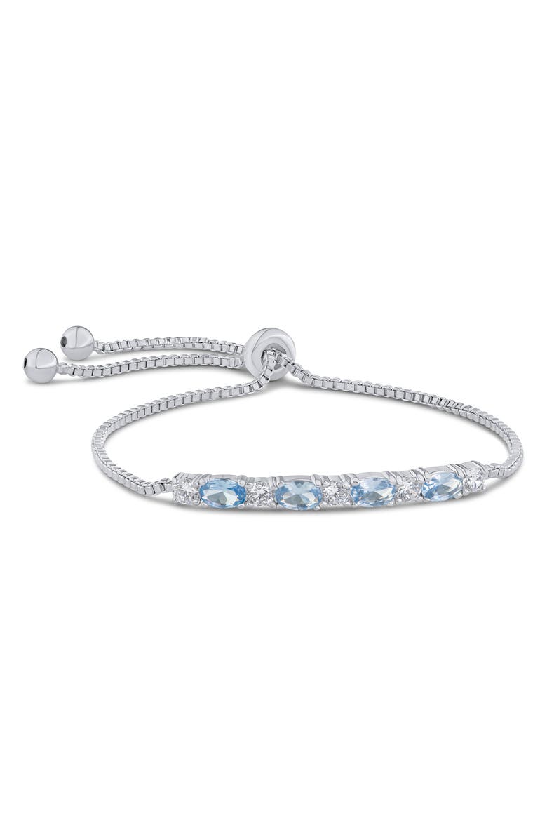 CZ by Kenneth Jay Lane Aqua & White Cubic Zirconia Bar Slider Bracelet, Main, color, Aqua/ Clear Silver