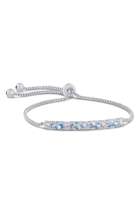 Aqua & White Cubic Zirconia Bar Slider Bracelet
