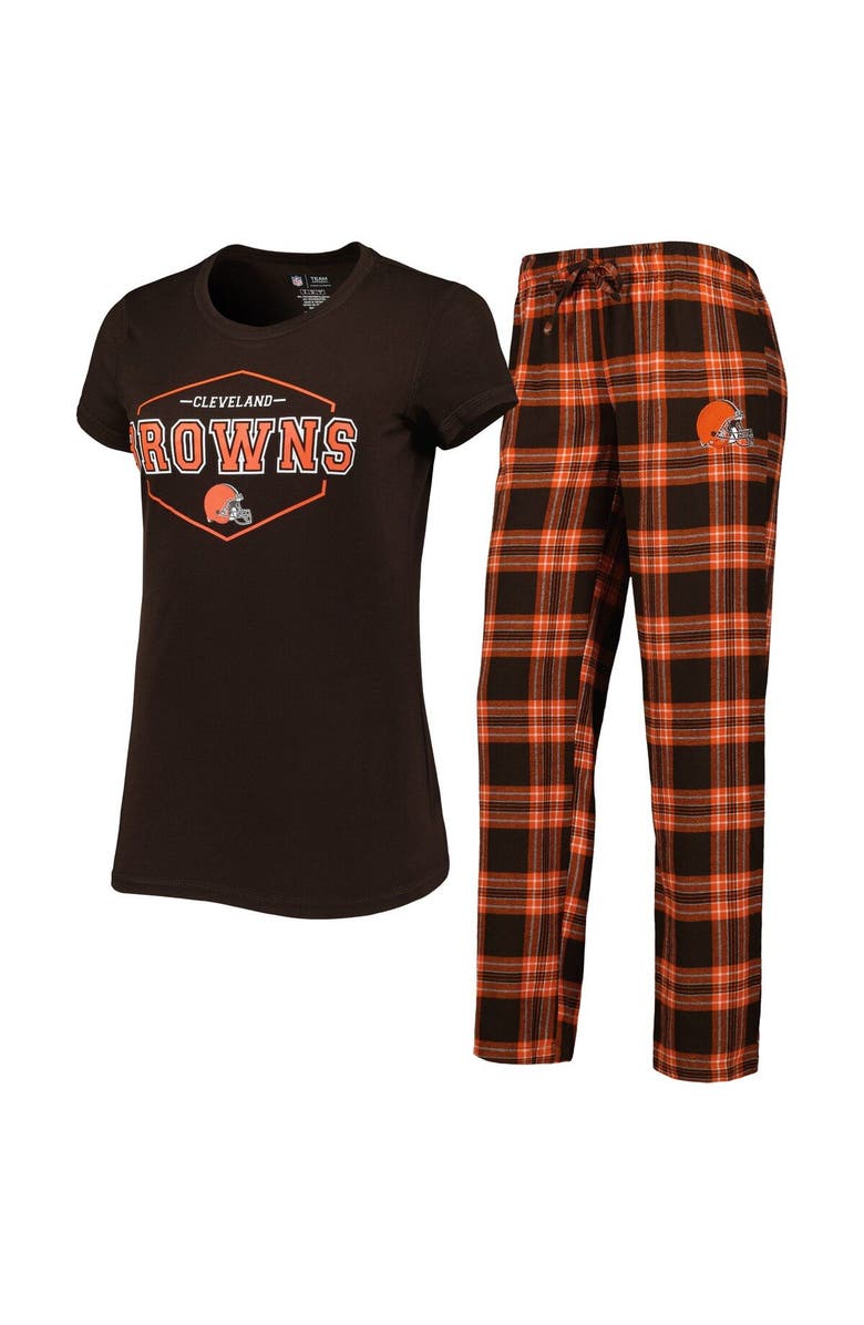 CONCEPTS SPORT Women's Concepts Sport Brown/Orange Cleveland Browns Badge T-Shirt & Pants Sleep Set, Main, color, Brown