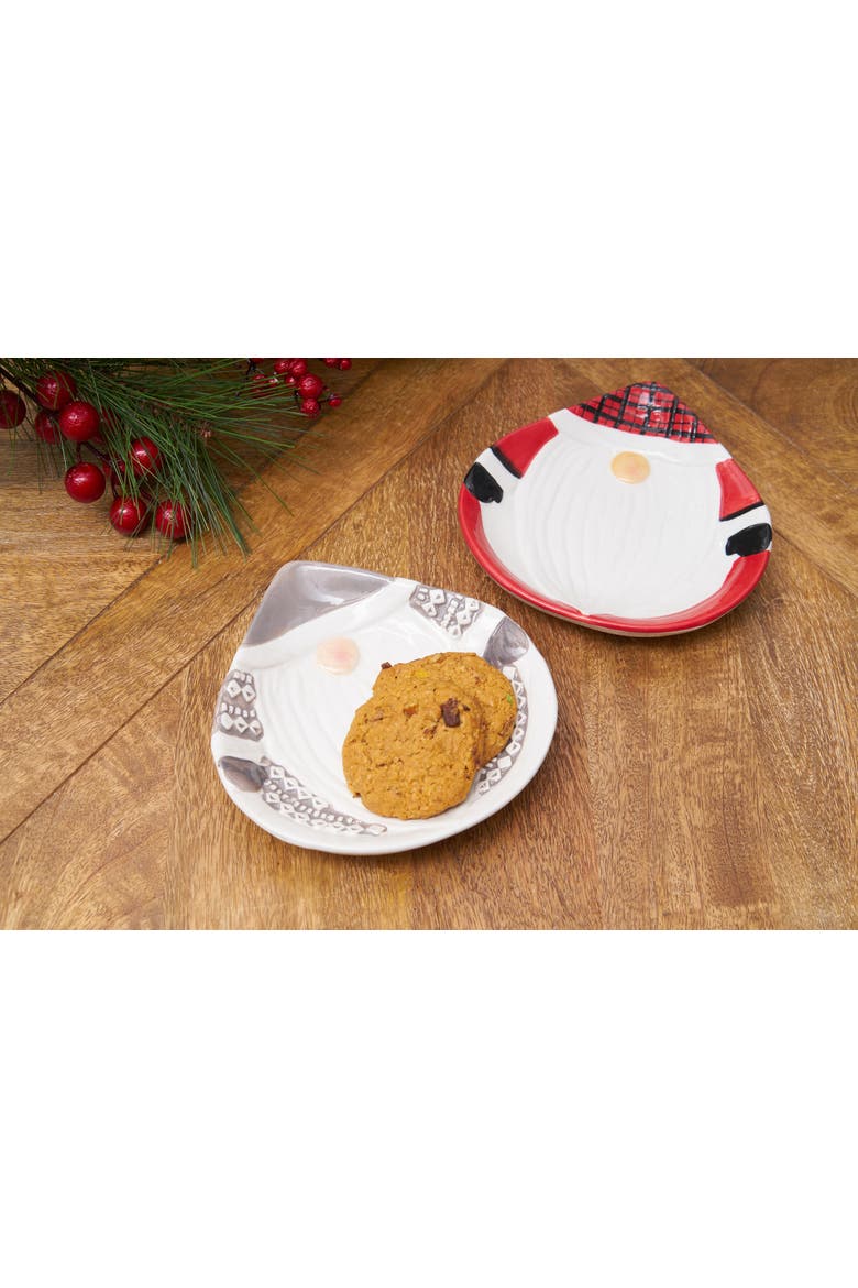 Plaid Gnome Christmas Cookie Plate, Alternate, color, Red