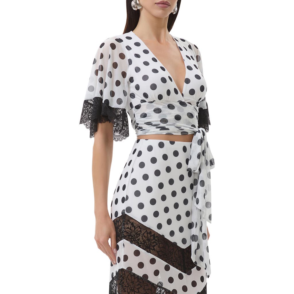 AFRM Arlington Mesh Wrap Crop Top in Blanc Dot  product