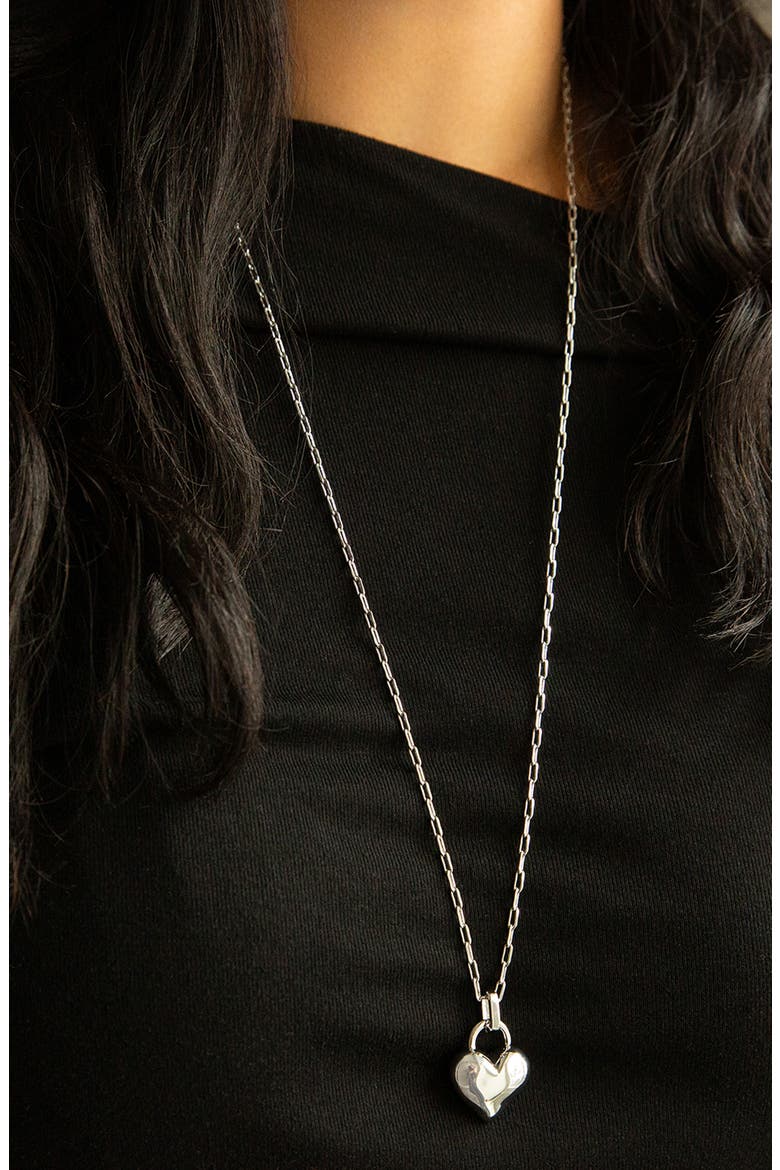 Link Chain Heart Pendant Necklace, Alternate, color, SILVER