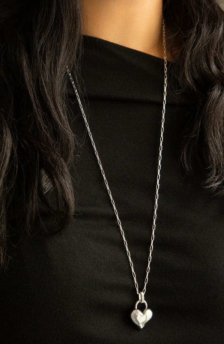 MARLYN SCHIFF Link Chain Heart Pendant Necklace, Alternate, color, Silver