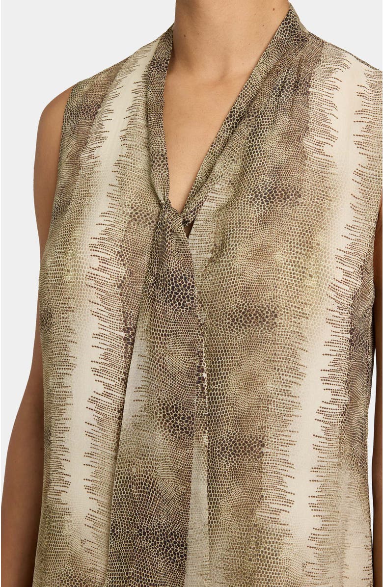 Santorelli Teca Sleeveless Printed Tie Neck Blouse, Alternate, color, Sahara