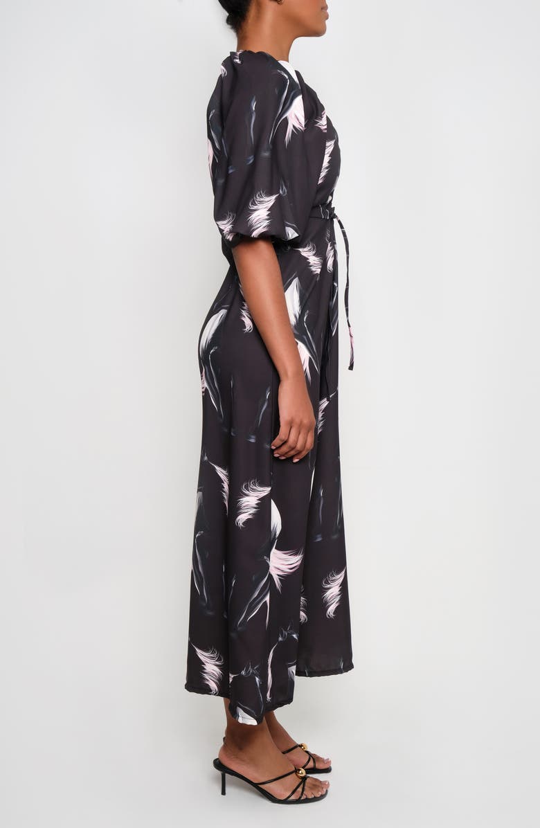 The Lulo Project Sol Horse Print Puff Sleeve Crepe Maxi Dress, Alternate, color, Black Horses