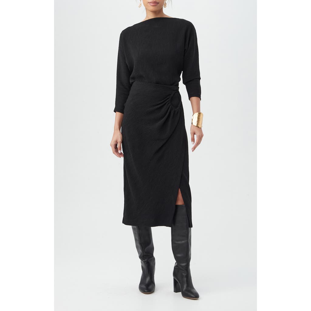 Trina Turk Abiba Gathered Faux-wrap Midi Skirt In Black