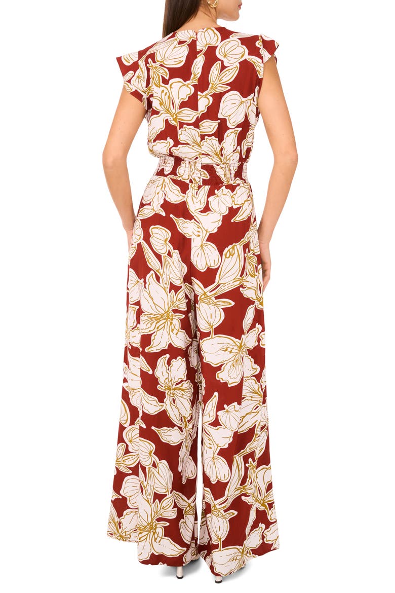 Floral Flutter Sleeve Jumpsuit, Alternate, color, CHILI