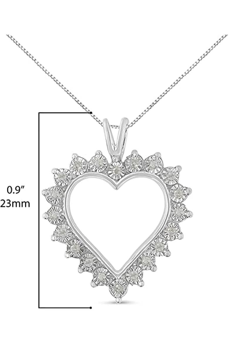 Silver 1/4 Cttw Miracle Set Diamond Open Heart Pendant Necklace, Alternate, color, White