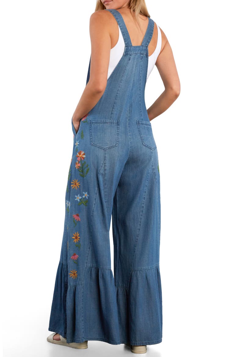 Embroidered Butterfly Overalls, Alternate, color, VINTAGE DENIM