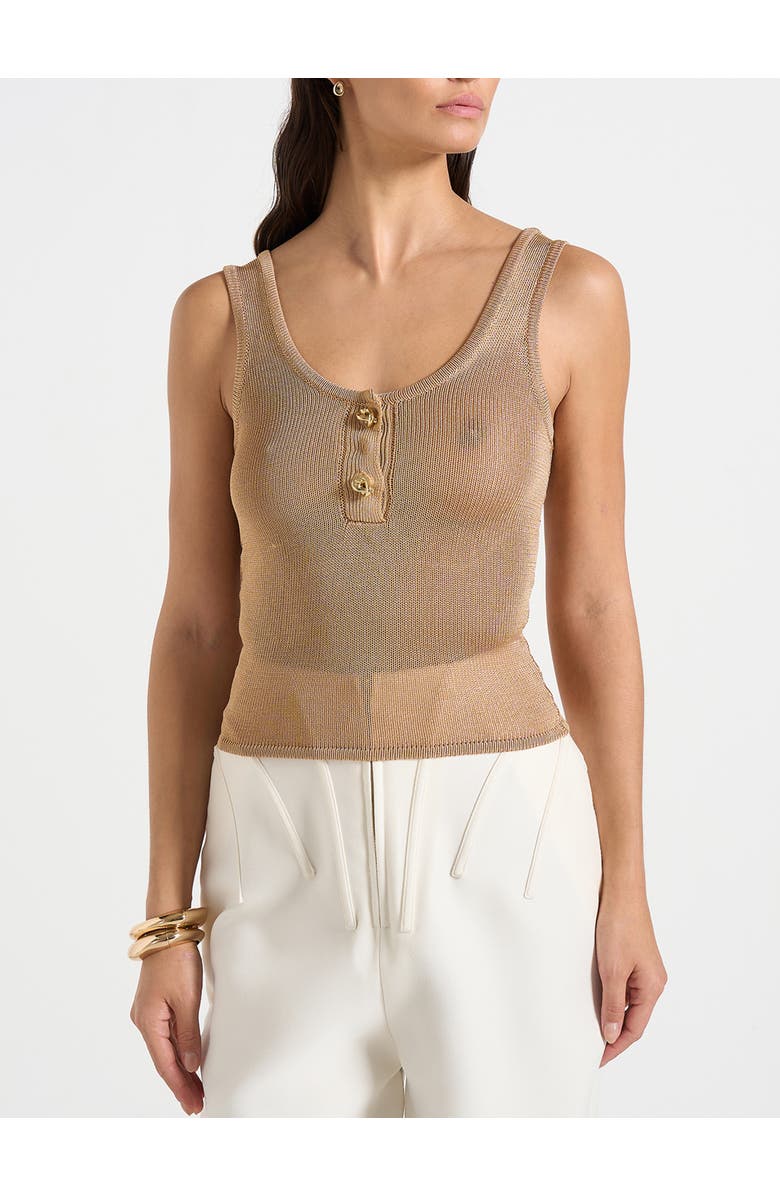 Manière De Voir Pippa Pointelle Knitted Vest With Knot Button, Main, color, Gold