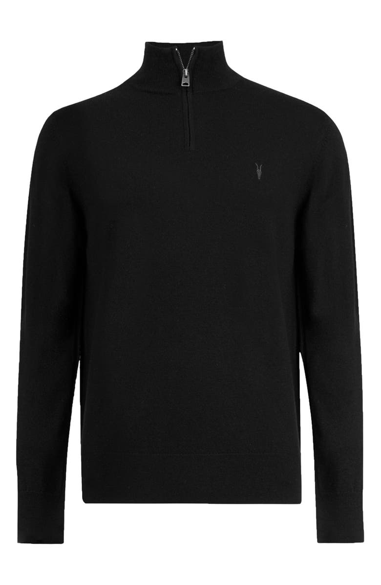 AllSaints Kilburn Funnel Neck Wool Blend Quarter Zip Sweater, Alternate, color, Black