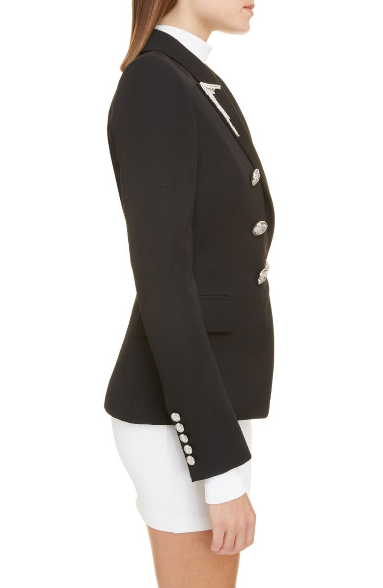 Balmain Embellished Double Breasted Wool Blazer, Alternate, color, 