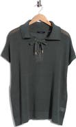 T Tahari Tie Neck Short Sleeve Open Stitch Sweater