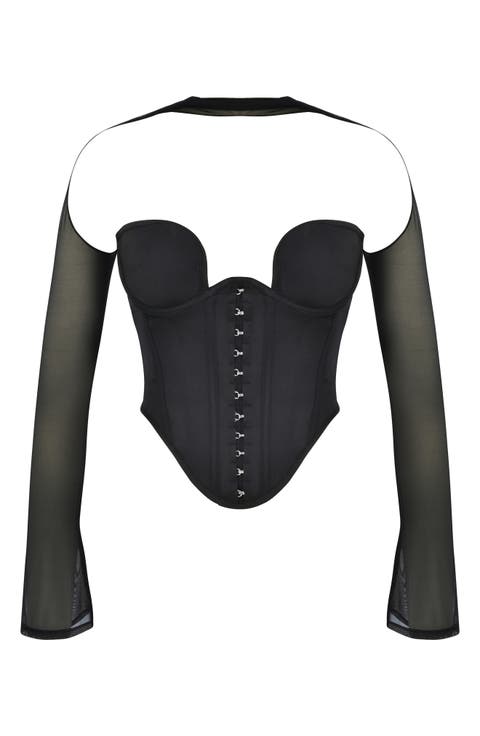 Mina Plunge Long Sleeve Structured Corset Top (Regular & Plus Size)
