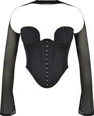 HOUSE OF CB Mina Plunge Long Sleeve Structured Corset Top