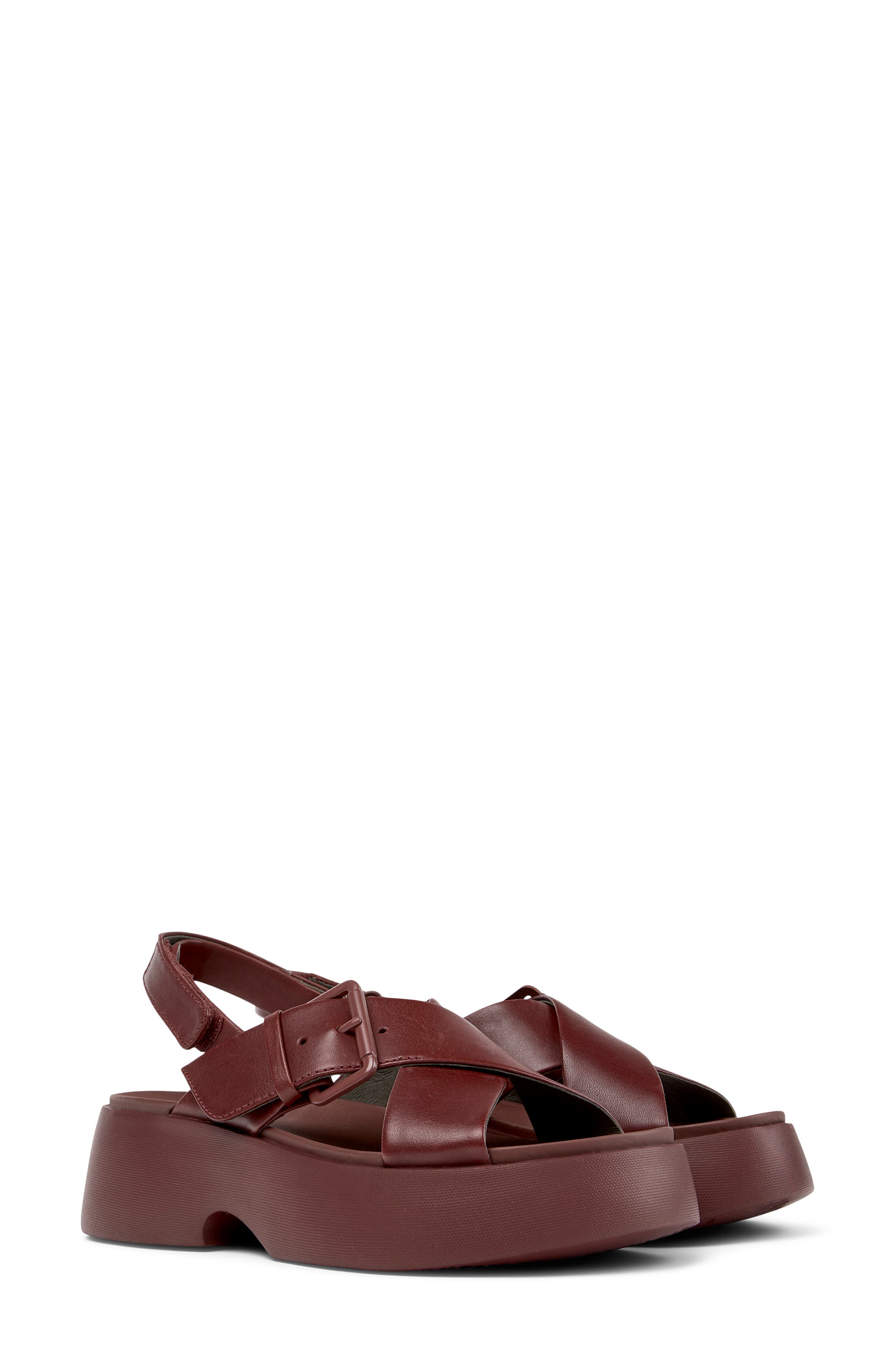 Camper Tasha Crisscross Platform Sandal, Main, color, Burgundy