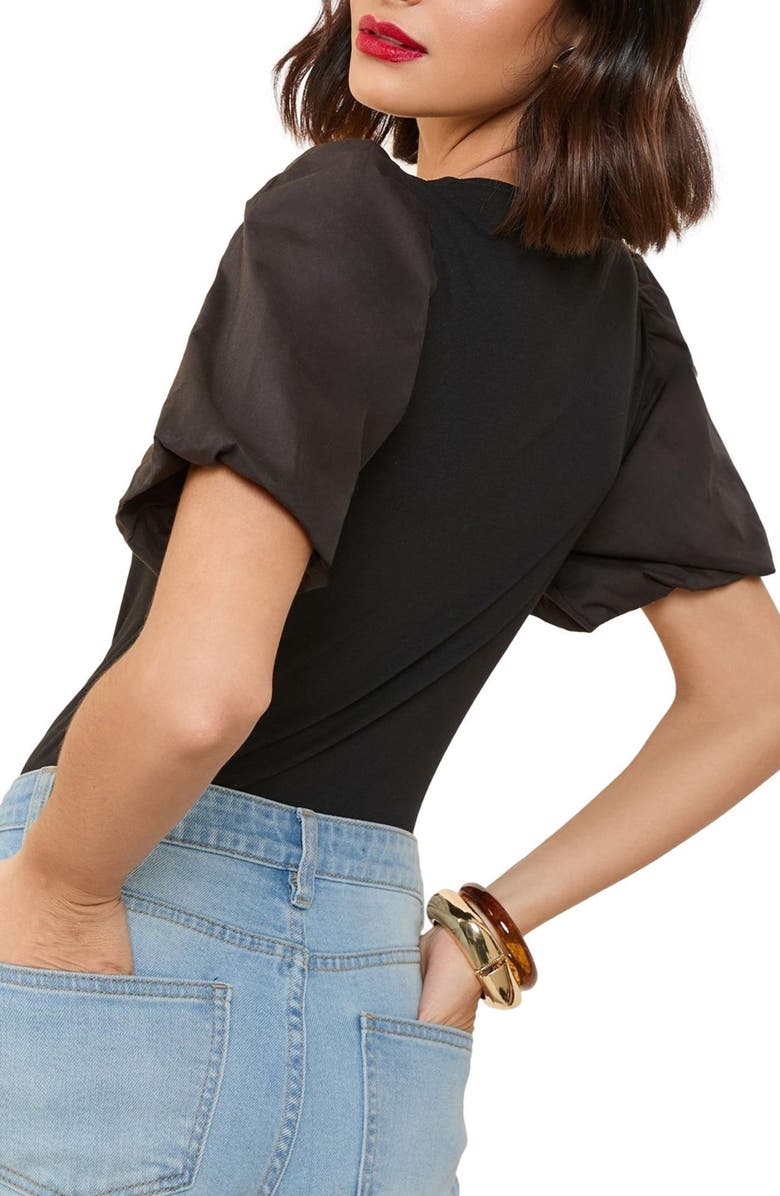 Friends Like These Mixed Media Puff Sleeve Top, Alternate, color, Black