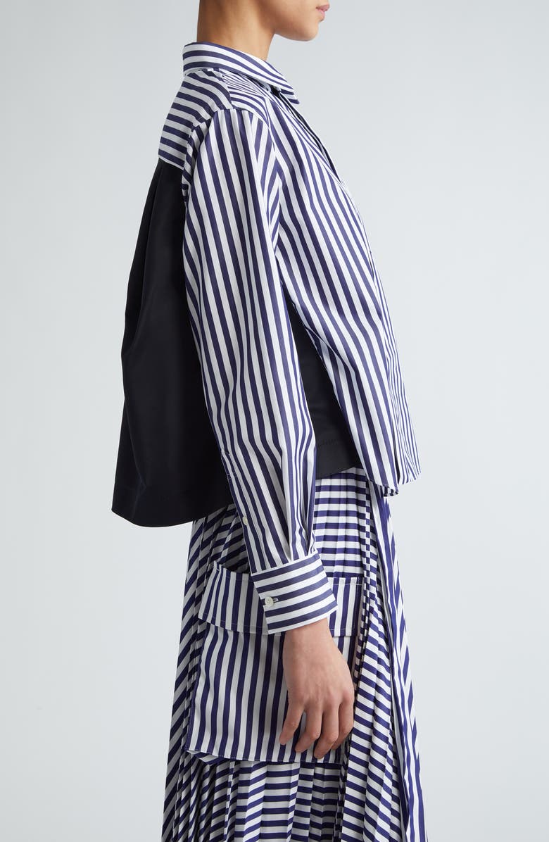 Sacai Stripe Poplin & Nylon Twill Button-Up Shirt, Alternate, color, 