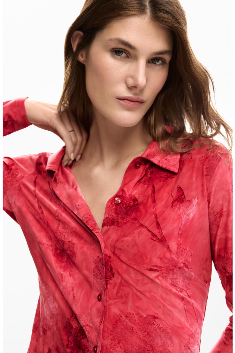 Washed Floral Button-Up Top, Alternate, color, RED