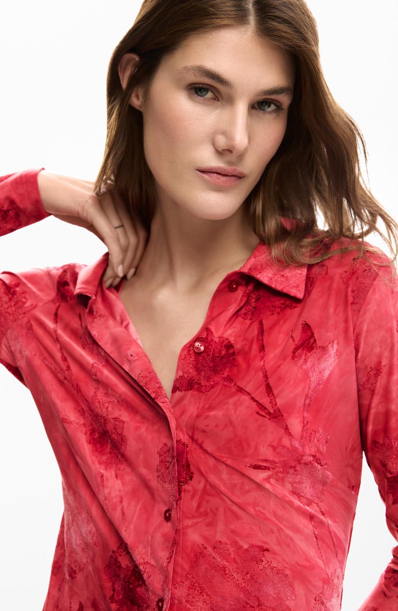 Desigual Washed Floral Button-Up Top, Alternate, color, Red