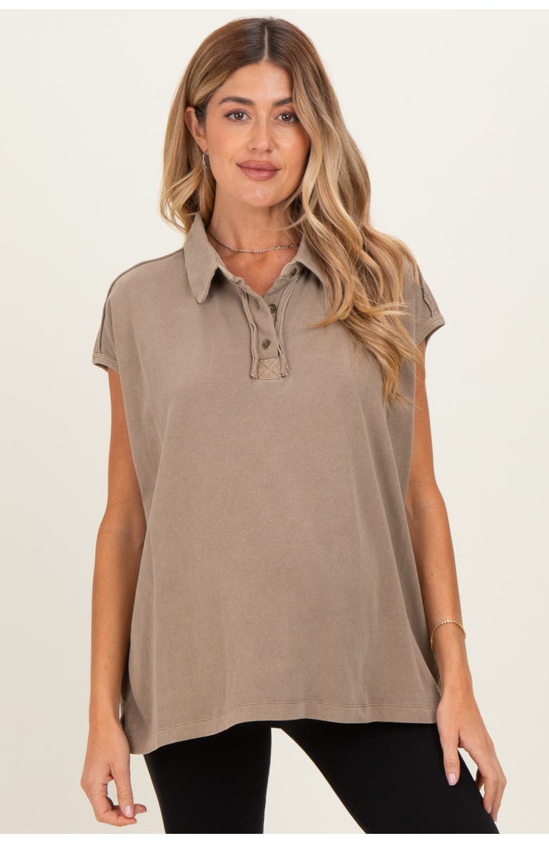 PinkBlush Pigment Dye Sleeveless Polo Oversized Top, Main, color, Mocha