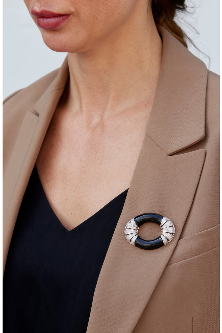 Color Block Art Deco Brooch, Alternate, color, WHITE