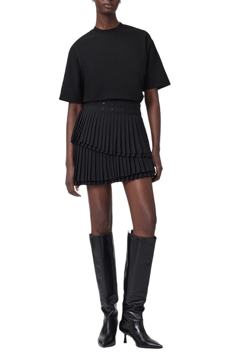 AllSaints Oona Pleated Asymmetric Miniskirt, Alternate, color, 
