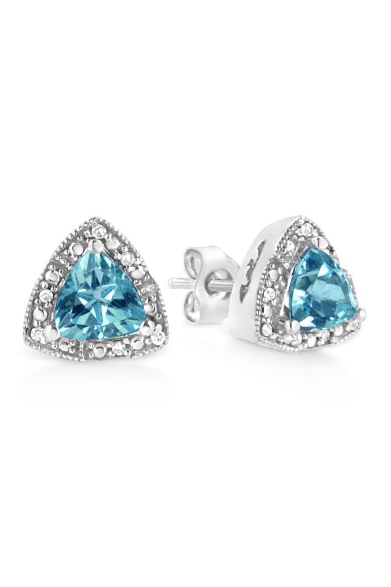 Silver 6x6 mm Trillion Blue Topaz Gemstone and Diamond Accent Stud Earring, Alternate, color, White