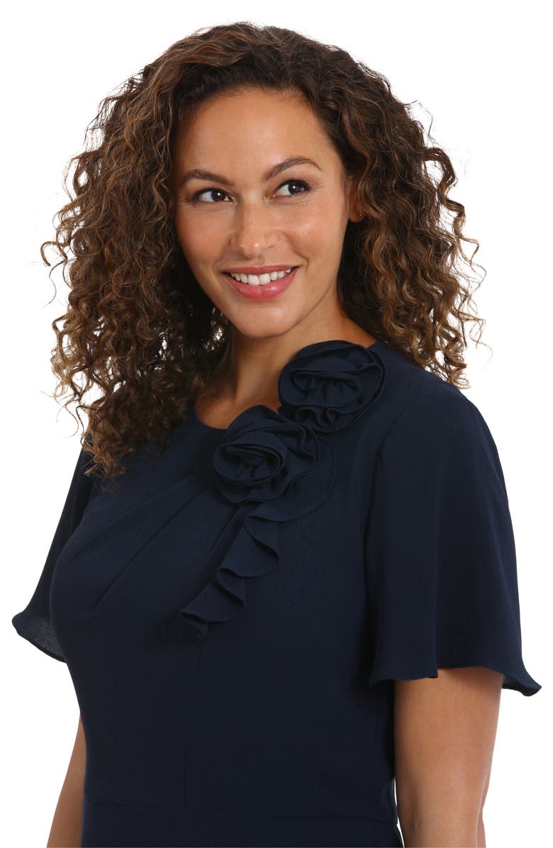 London Times Rosette Flutter Sleeve Fit & Flare Dress, Alternate, color, 