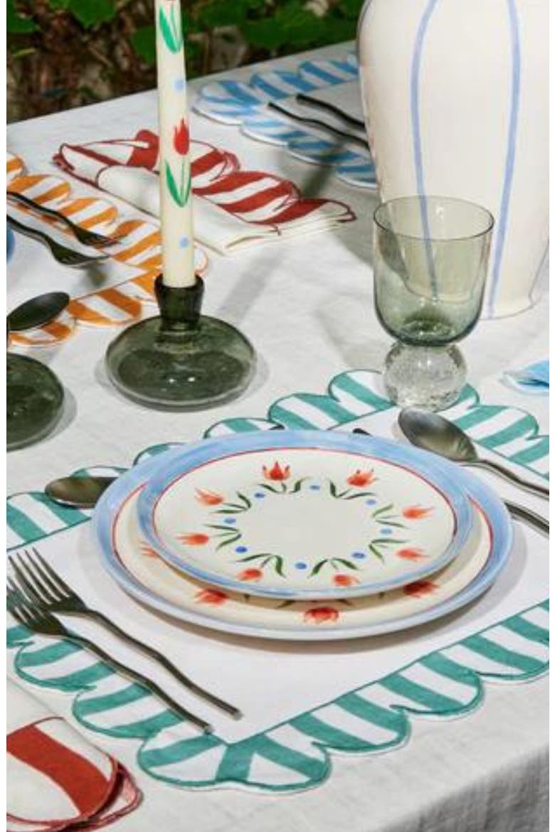 Jardin Set of 4 Stripe Linen Napkins, Alternate, color, RED
